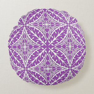 Moroccan tiles - violet and white round pillow