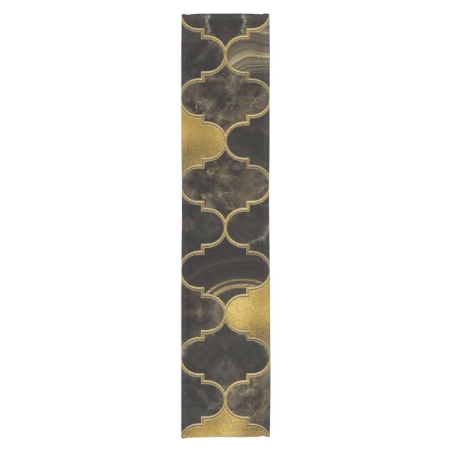 Moroccan trellis Black Marble and Gold Short Table Runner (Front)