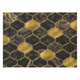 Moroccan trellis Black Marble and Gold Tablecloth