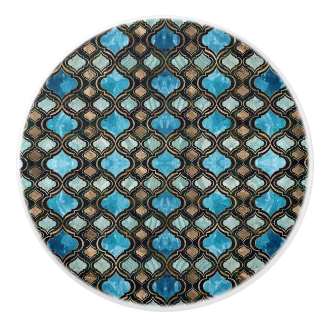 Moroccan trellis Blue Crystal Textures Ceramic Knob (Front)