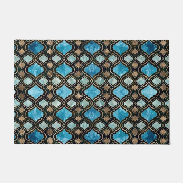 Moroccan trellis Blue Crystal Textures Doormat (Front)