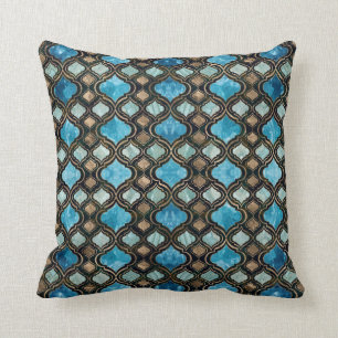 Moroccan trellis Blue Crystal Textures Throw Pillow