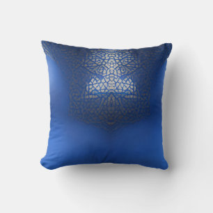 Moroccan trellis blue indigo geometric design throw pillow
