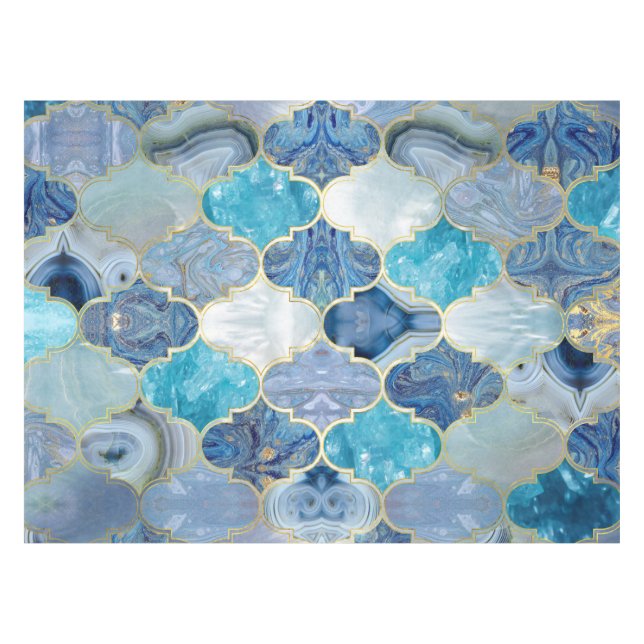 Moroccan trellis Blue Mineral Textures Tablecloth (Front (Horizontal))