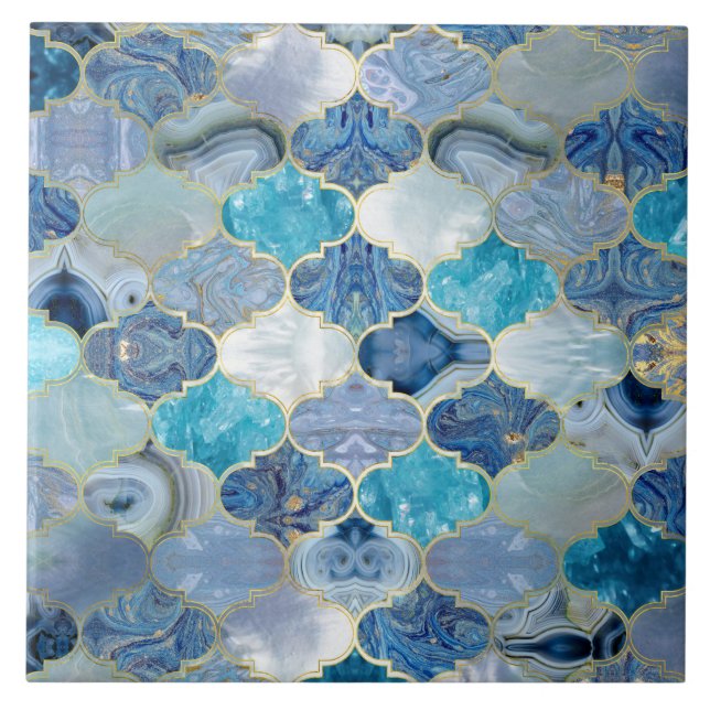 Moroccan trellis Blue Mineral Textures Tile (Front)