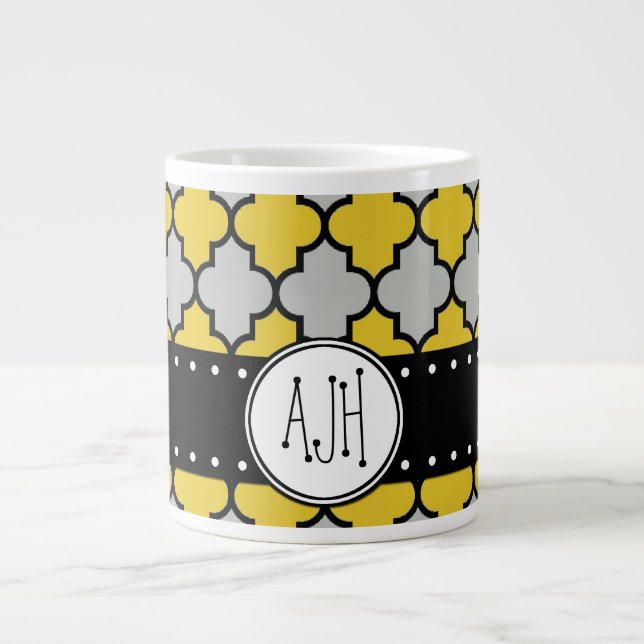 Moroccan Trellis, Latticework, Monogram Large Coffee Mug (Front)