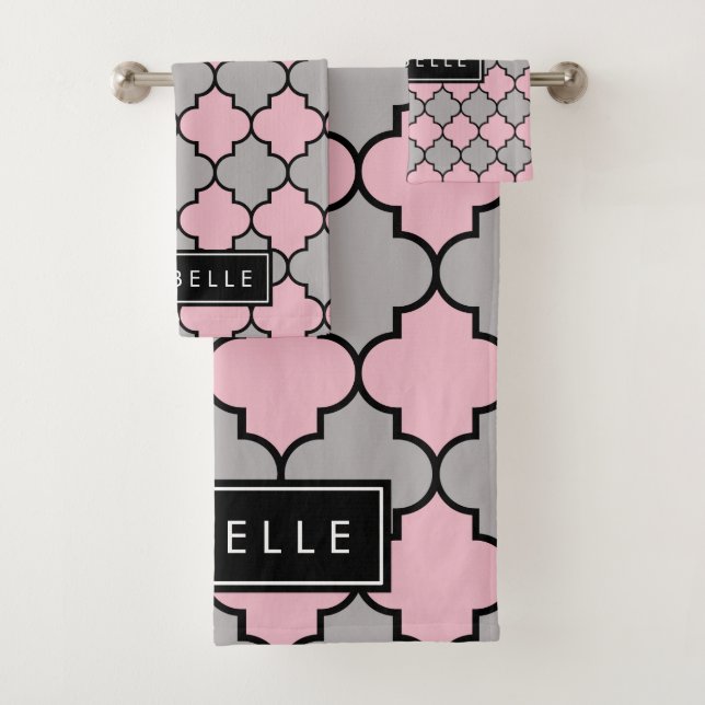 Moroccan Trellis, Latticework, Your Name Bath Towel Set (Insitu)