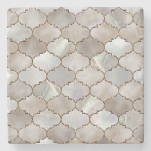 Moroccan trellis Pearl and Gold Stone Coaster (Front)