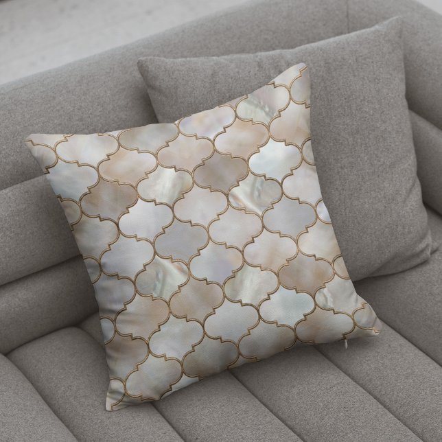 Moroccan trellis Pearl and Gold Throw Pillow (Creator Uploaded)