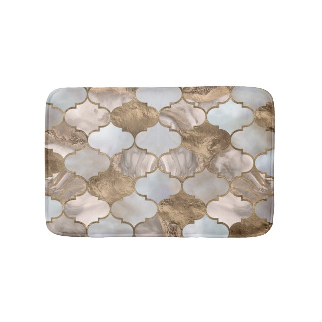 Moroccan trellis White marble and gold Bath Mat (Front)