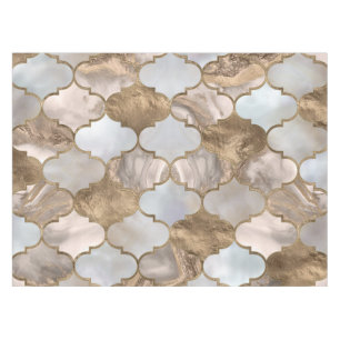 Moroccan trellis White marble and gold Tablecloth