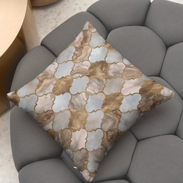 Moroccan trellis White marble and gold Throw Pillow (Creator Uploaded)