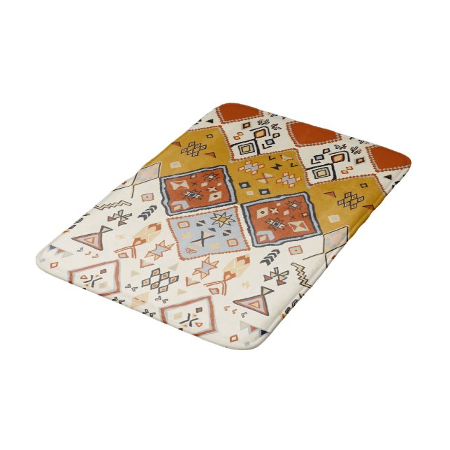 Moroccan Tribal Geometric Folk Art Pattern Bath Mat (Angled)