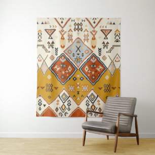 Moroccan Tribal Geometric Folk Art Pattern Tapestry