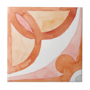 Moroccan watercolour orange grey floral  tile