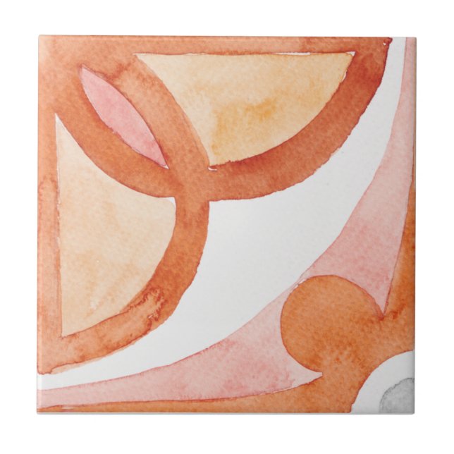 Moroccan watercolour orange grey floral  tile (Front)