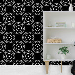 Moroccan White Simple Mandala Motifs on Black  Wallpaper<br><div class="desc">This exquisite peel and stick wallpaper seamlessly blends timeless elegance with a modern twist. The design features a series of concentric, mandala-like motifs against a deep black background. Intricate detailing evokes the artistry found in Moroccan tiles. High contrast adds drama and sophistication to any space. Perfect for statement walls or...</div>