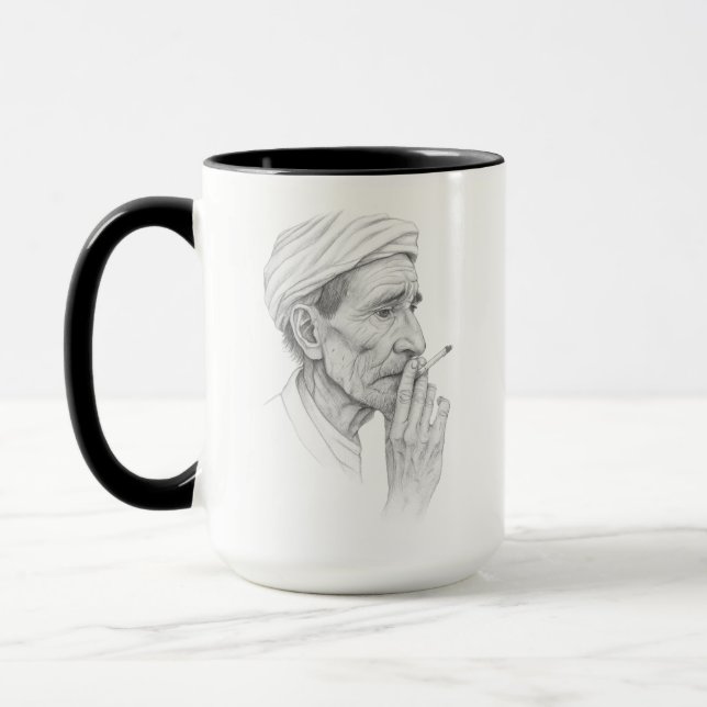Moroccan Wisdom Mug – Sketch of an Elder Reflectin (Left)