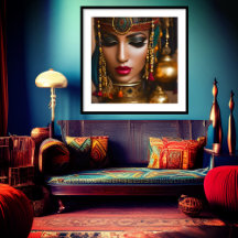 Moroccan Woman Rustic red Gold green jewellery 