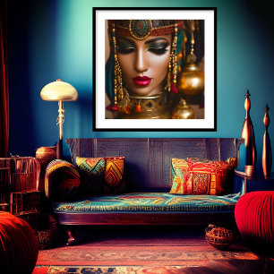 Moroccan Woman Rustic red Gold green jewellery  Poster