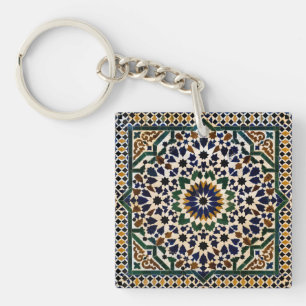 Moroccan Zellige Tile Pattern Square Keychain   Is