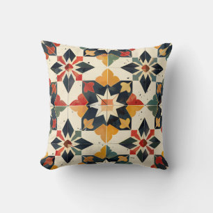 Moroccan Zellij Red Yellow and Green Throw Pillow