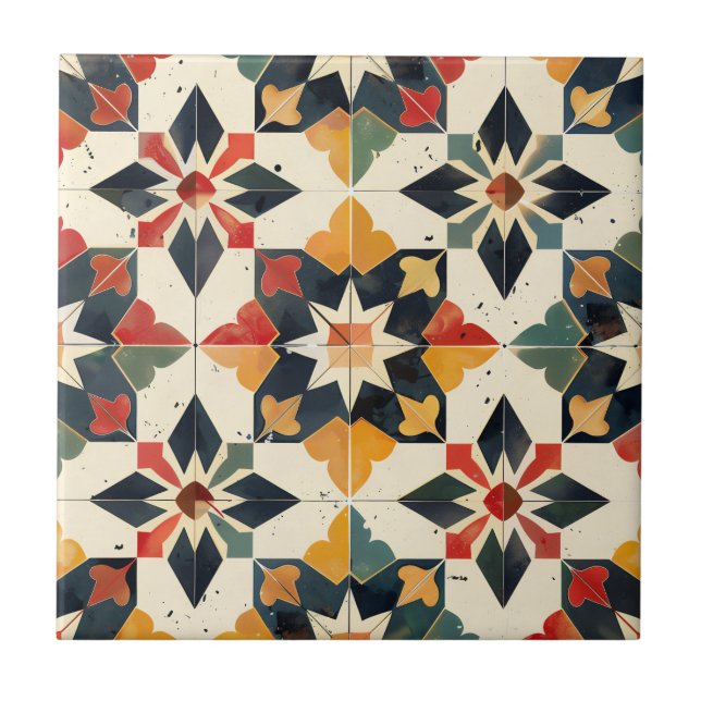 Moroccan Zellij Red Yellow and Green Tile (Front)