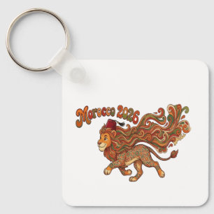 Morocco 2026 Retro Lion Mascot - Colourful Morocca Keychain