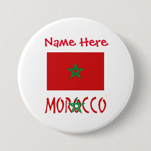 Morocco and Moroccan Flag Red Personalization  3 Inch Round Button