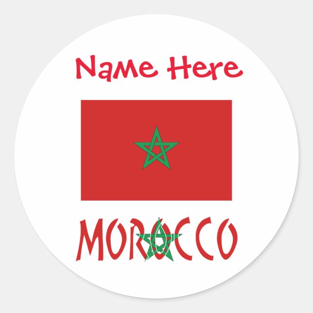 Morocco and Moroccan Flag Red Personalization  Classic Round Sticker (Front)