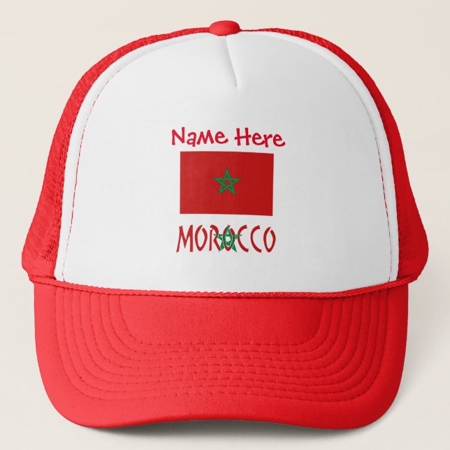 Morocco and Moroccan Flag Red Personalization  Trucker Hat (Front)