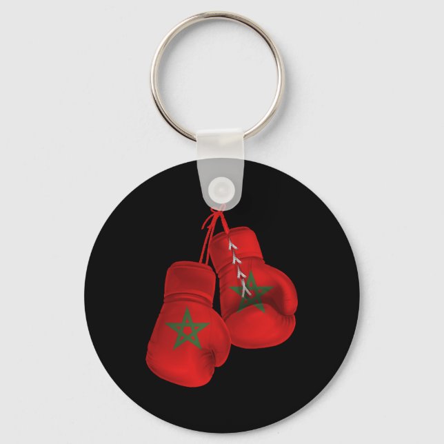 Morocco Boxing Gloves Flag Pride Moroccan Boxing  Keychain (Front)
