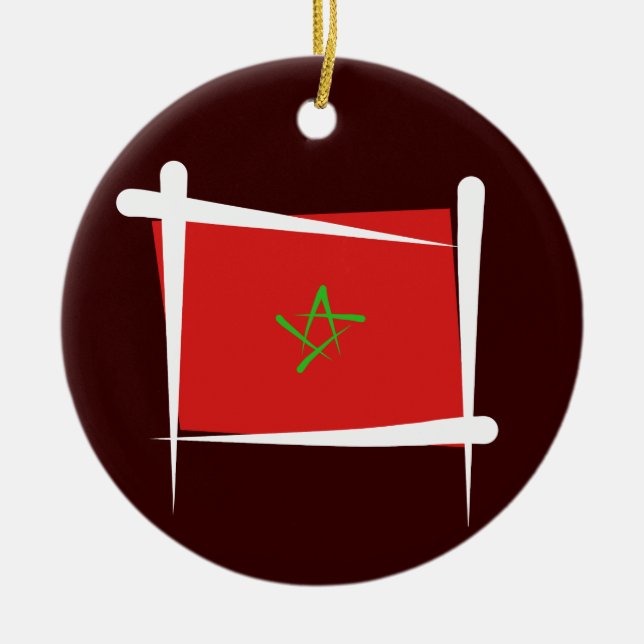 Morocco Brush Flag Ceramic Ornament (Front)