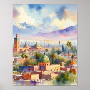 Morocco Cityscape Watercolor Poster