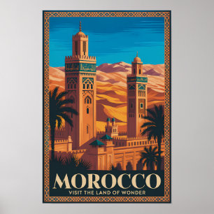 Morocco Desert Illustration Travel Art Vintage Poster