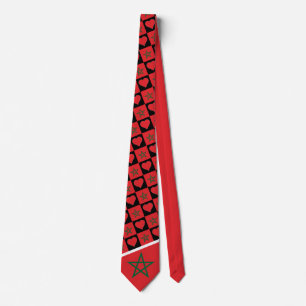 Morocco Flag and Heart Pattern Moroccan Pride Tie