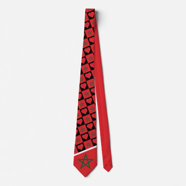 Morocco Flag and Heart Pattern Moroccan Pride Tie (Front)