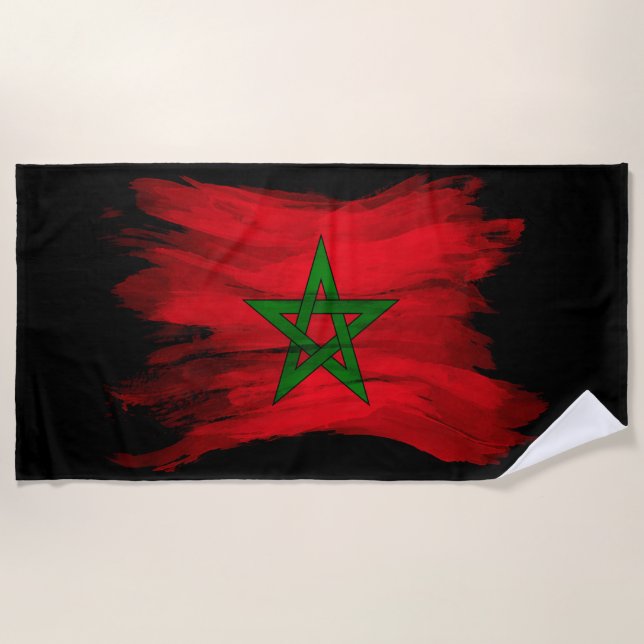 Morocco flag brush stroke, national flag beach towel (Front)
