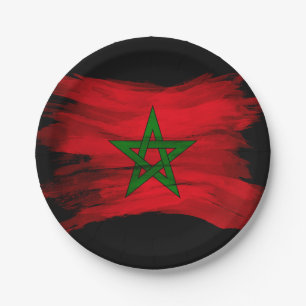 Morocco flag brush stroke, national flag paper plate