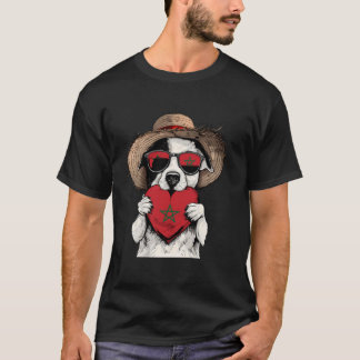 Morocco Flag Dog Moroccan Pride Heart Moroccan Roo T-Shirt
