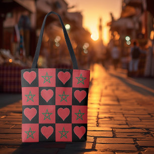 Morocco Flag Heart Pattern Patriotic Moroccan Tote Bag