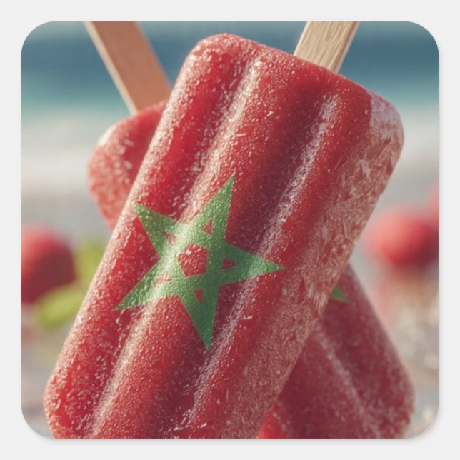 Morocco Flag Popsicle Summer Beach Patriotic Square Sticker (Front)