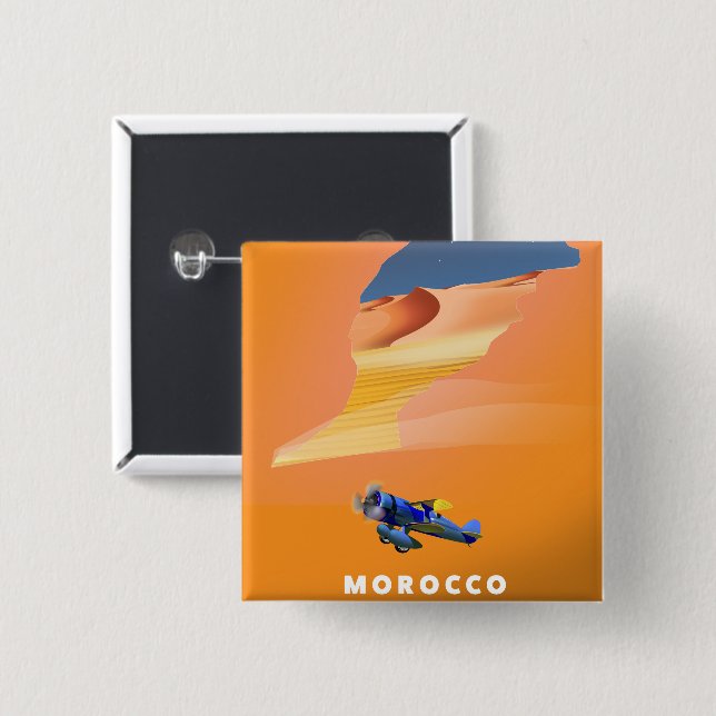 Morocco Illustrated Map travel poster print. 2 Inch Square Button (Front & Back)
