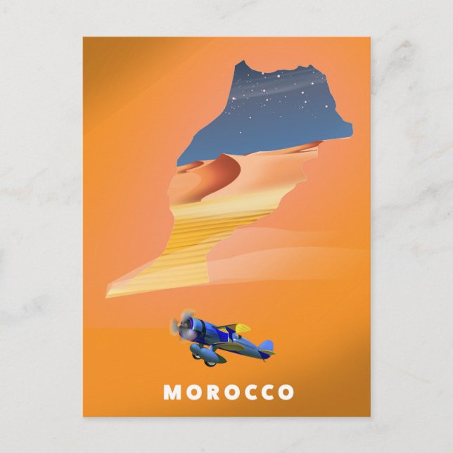 Morocco Illustrated Map travel poster print. Postcard (Front)