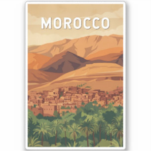 Morocco Illustration Travel Art Vintage