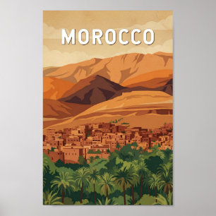 Morocco Illustration Travel Art Vintage Poster