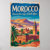 Morocco Illustration Travel Art Vintage