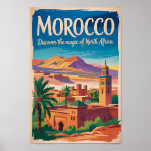 Morocco Illustration Travel Art Vintage Poster