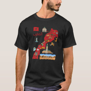 Morocco Map Major Cities In Arabic Tourist Destina T-Shirt