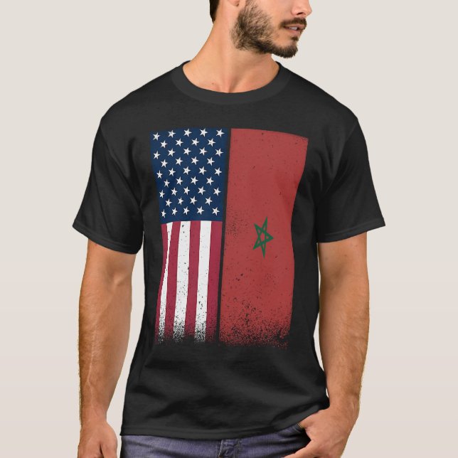 Morocco  Moroccan American Flags Proud USA Morocco T-Shirt (Front)